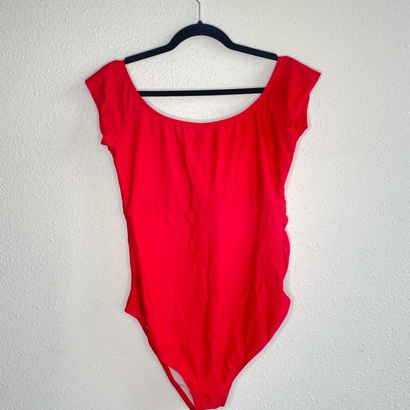 Red One Piece Maternity Swimsuit - Picture 2 of 3
